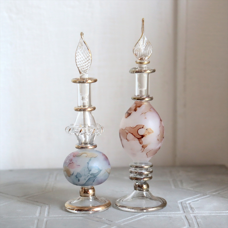 エジプト ガラス香水瓶　２本セット　マーブル　マットペイント Egyptian Glass Bottle