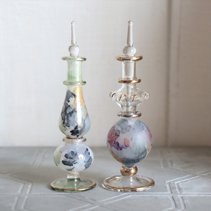 エジプト ガラス香水瓶　２本セット　マーブル　マットペイント Egyptian Glass Bottle