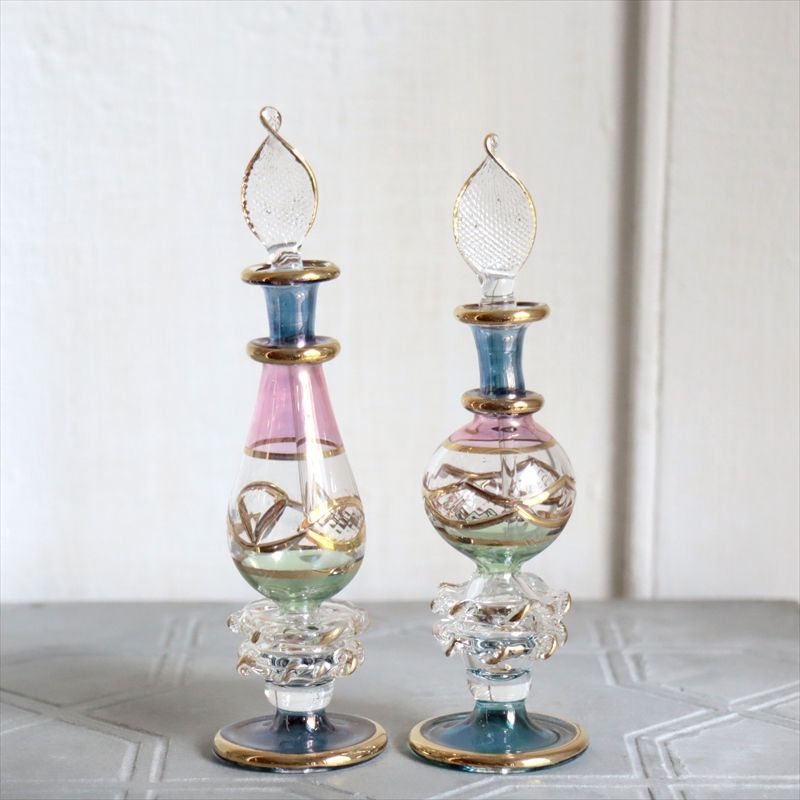 エジプト ガラス香水瓶　２本セット　クレオパトラ ３カラー Egyptian Glass Bottle