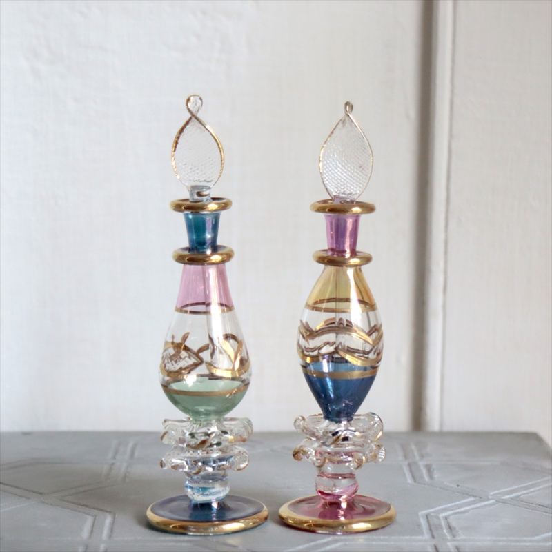 エジプト ガラス香水瓶　２本セット　クレオパトラ ３カラー Egyptian Glass Bottle