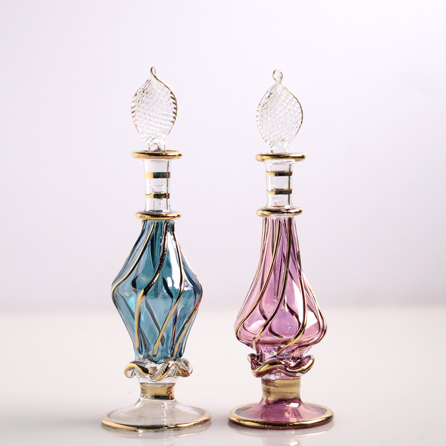 エジプト ガラス香水瓶　11cm ２本セット　ゴールドライン ファラオ Egyptian Glass Bottle