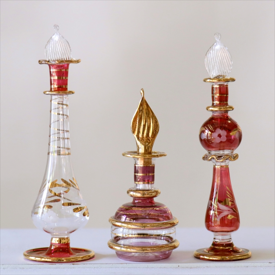 エジプト ガラス香水瓶　3本セット　クレオパトラ Egyptian Glass Bottle