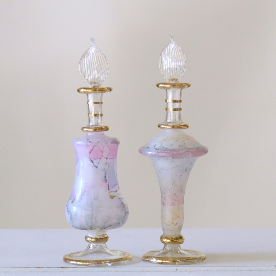 エジプト ガラス香水瓶　２本セット　マーブル　マットペイント Egyptian Glass Bottle