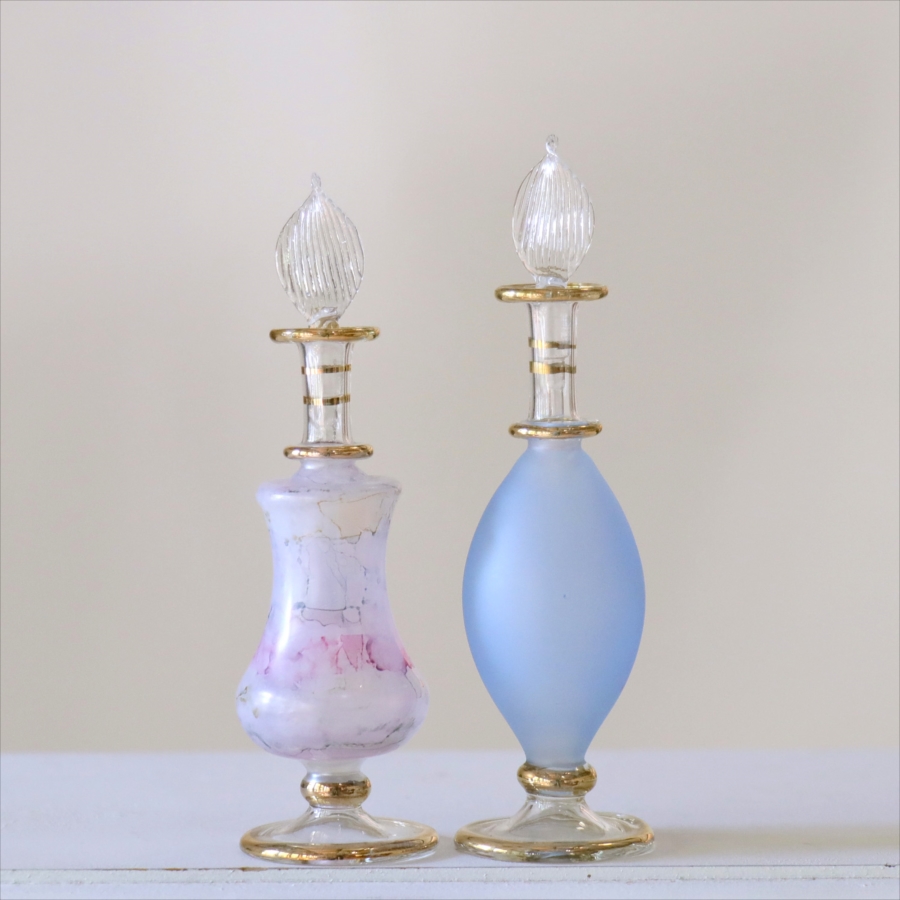 エジプト ガラス香水瓶　２本セット　マーブル　マットペイント Egyptian Glass Bottle