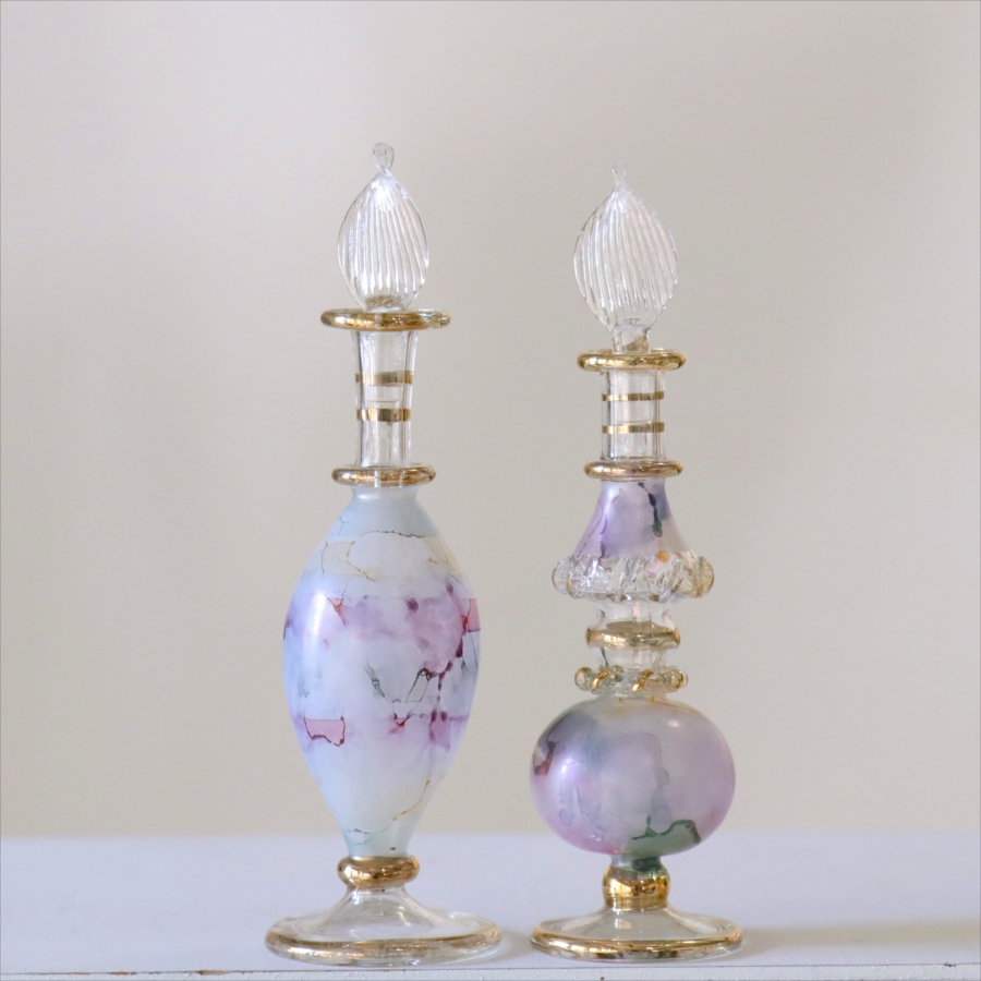 エジプト ガラス香水瓶　２本セット　マーブル　マットペイント Egyptian Glass Bottle