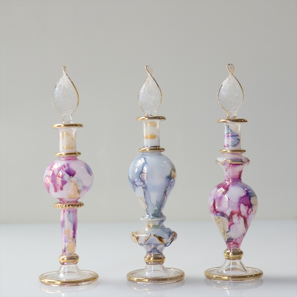 エジプト ガラス香水瓶　３本セット　マーブル　マットペイント Egyptian Glass Bottle