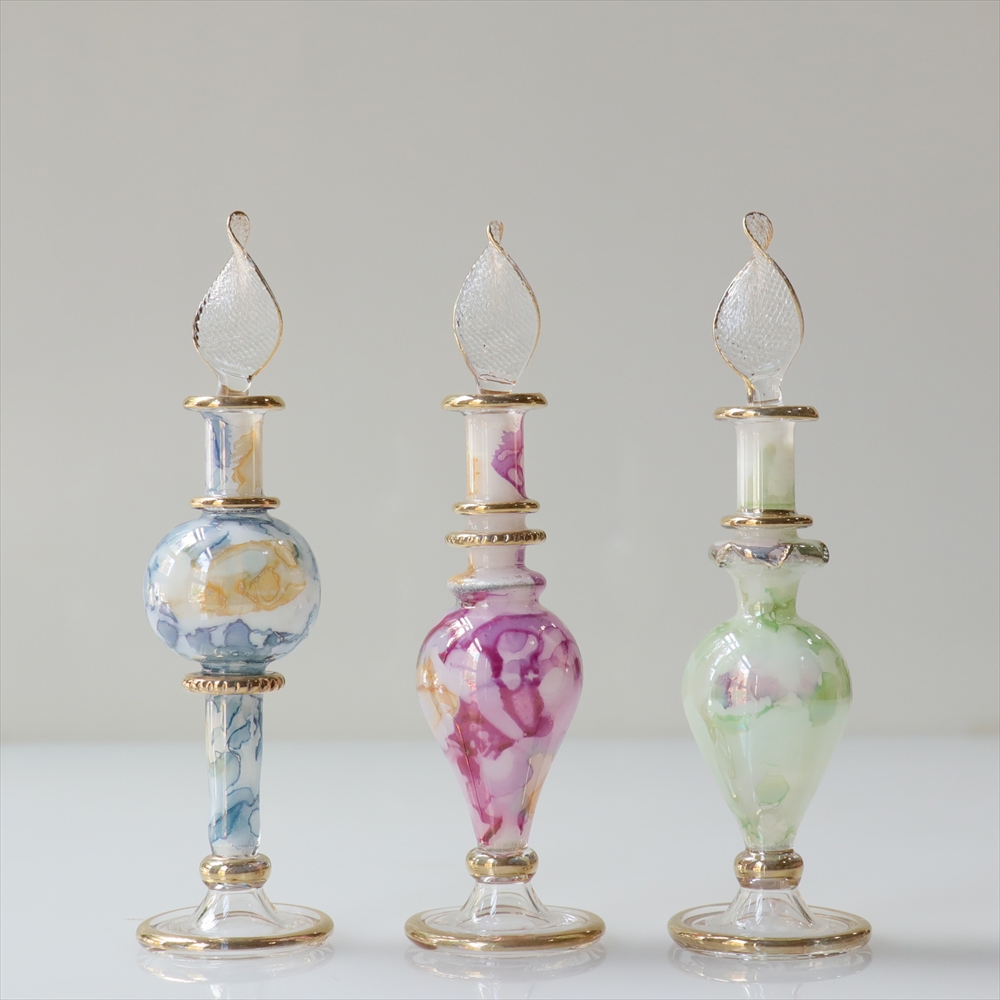 エジプト ガラス香水瓶　３本セット　マーブル　マットペイント Egyptian Glass Bottle
