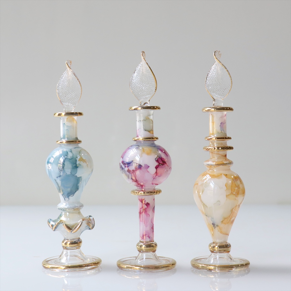 エジプト ガラス香水瓶　３本セット　マーブル　マットペイント Egyptian Glass Bottle