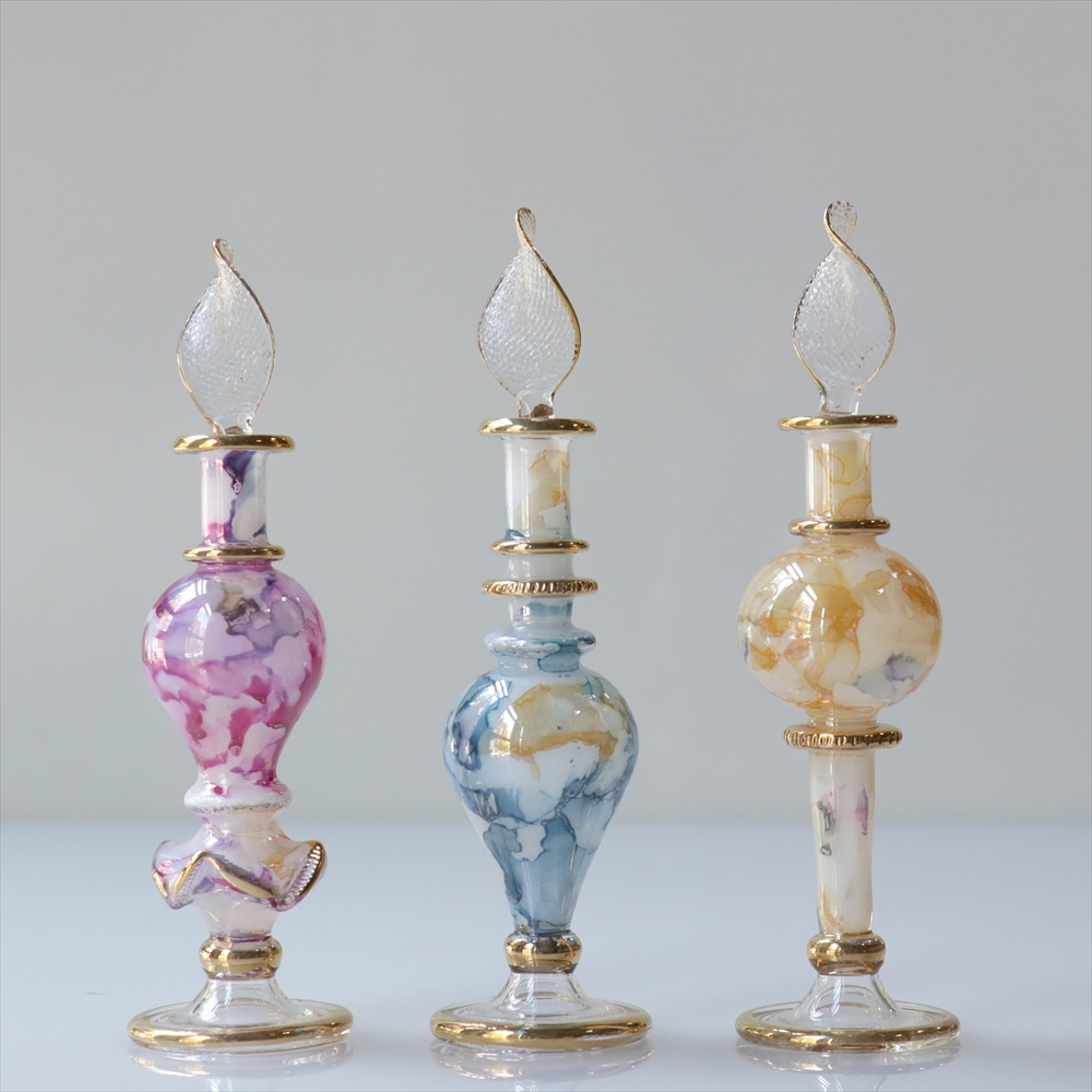 エジプト ガラス香水瓶　３本セット　マーブル　マットペイント Egyptian Glass Bottle