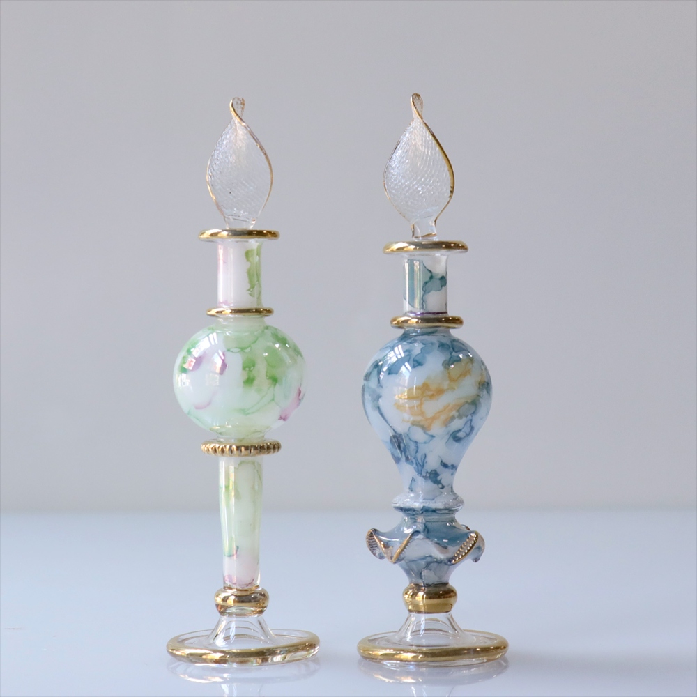 エジプト ガラス香水瓶　２本セット　マーブル　マットペイント Egyptian Glass Bottle