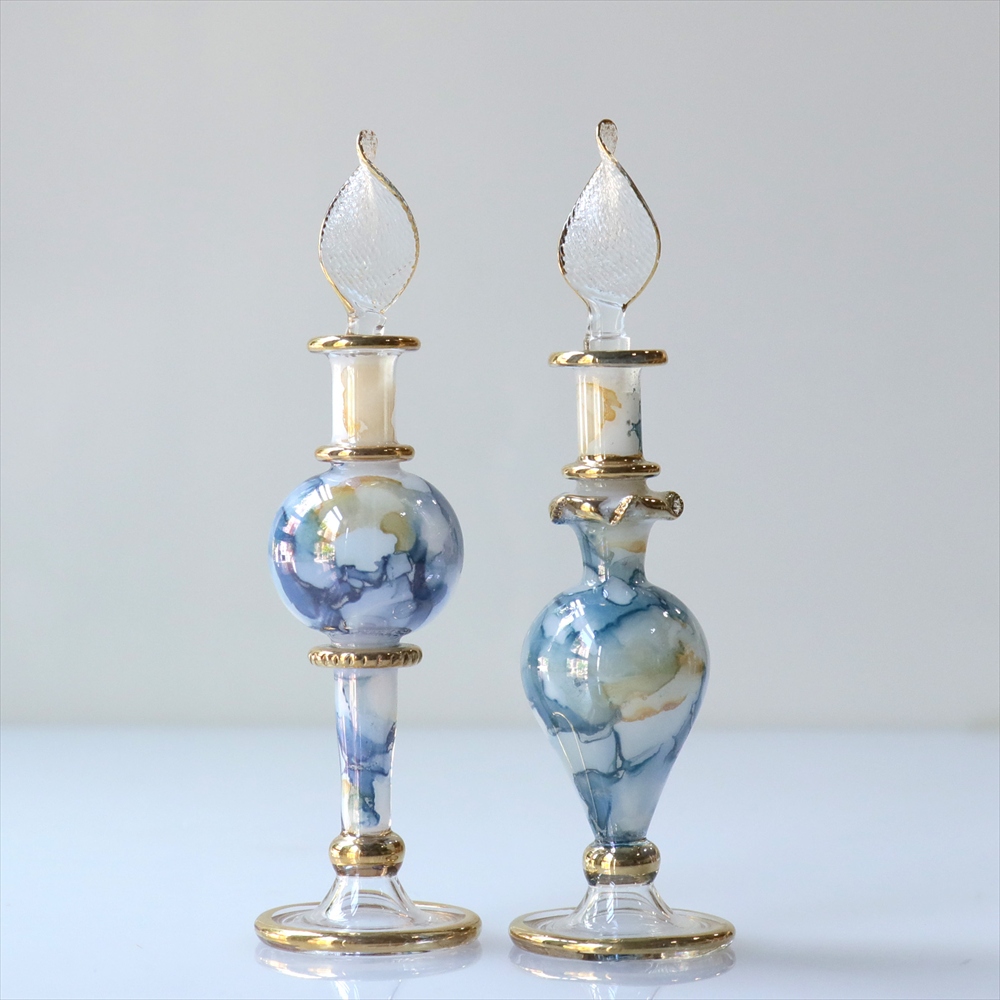 エジプト ガラス香水瓶　２本セット　マーブル　マットペイント Egyptian Glass Bottle