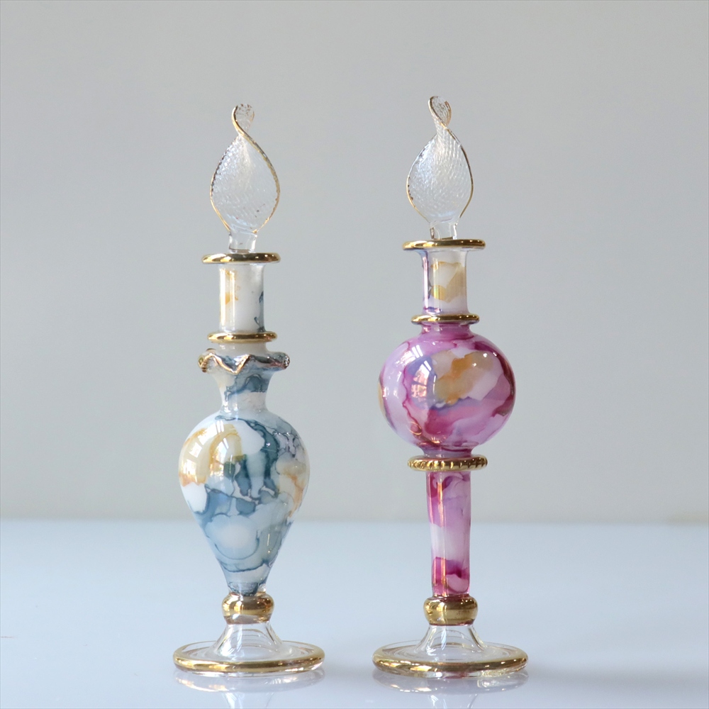 エジプト ガラス香水瓶　２本セット　マーブル　マットペイント Egyptian Glass Bottle