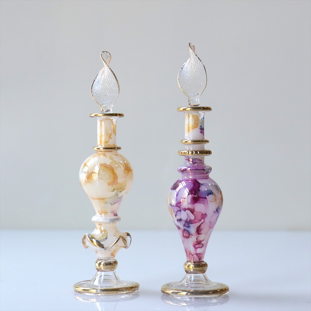 エジプト ガラス香水瓶　２本セット　マーブル　マットペイント Egyptian Glass Bottle