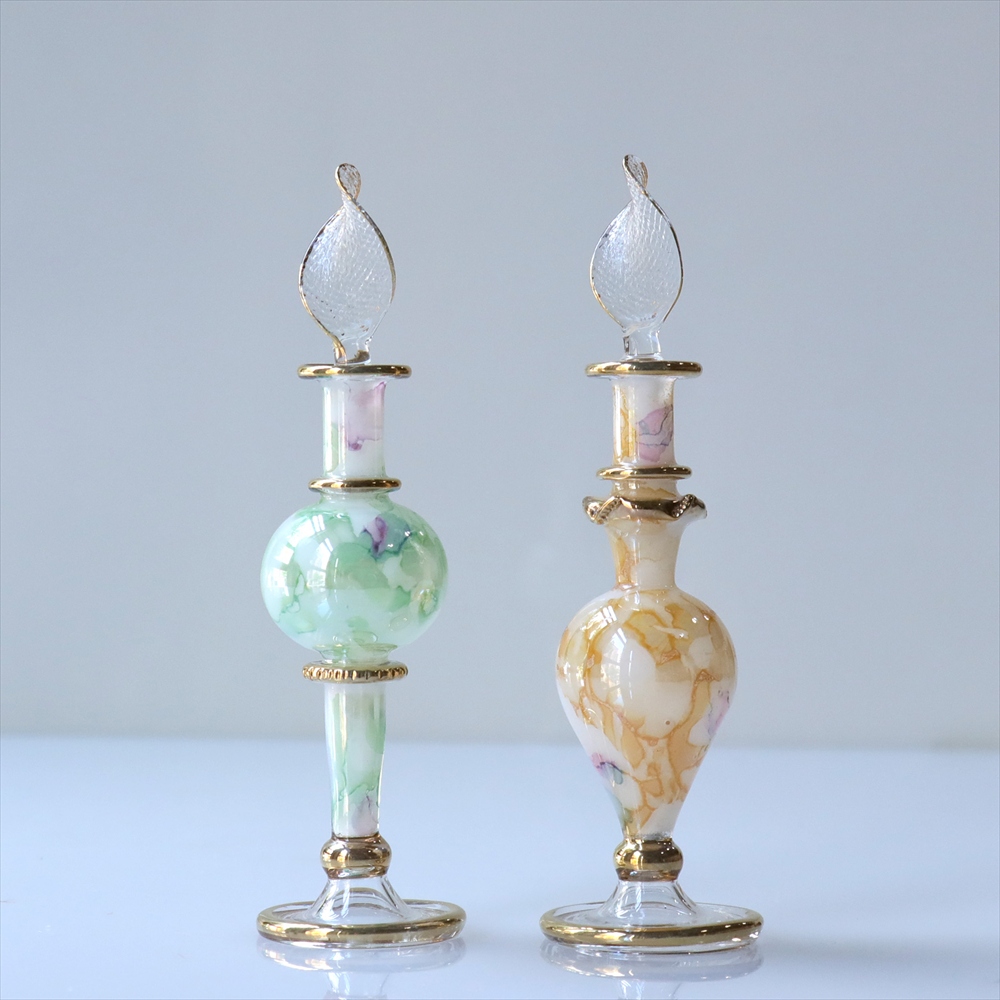 エジプト ガラス香水瓶　２本セット　マーブル　マットペイント Egyptian Glass Bottle