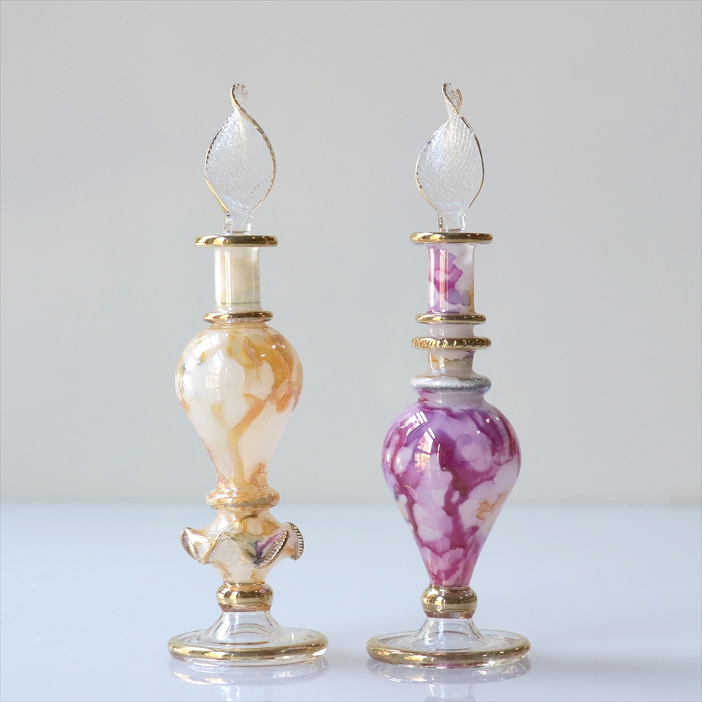エジプト ガラス香水瓶　２本セット　マーブル　マットペイント Egyptian Glass Bottle