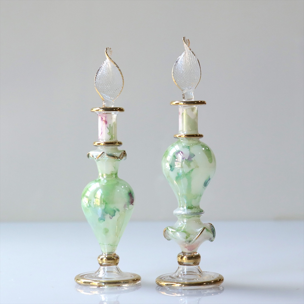 エジプト ガラス香水瓶　２本セット　マーブル　マットペイント Egyptian Glass Bottle
