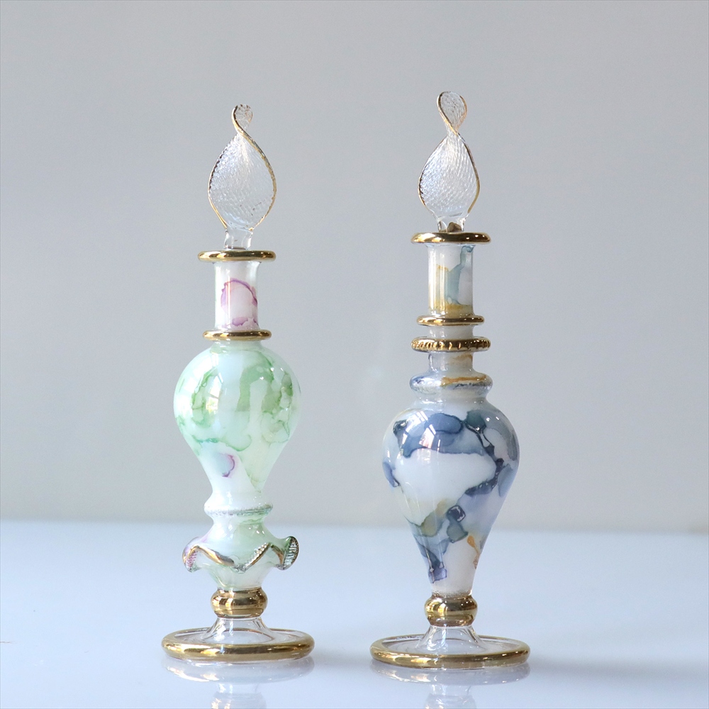 エジプト ガラス香水瓶　２本セット　マーブル　マットペイント Egyptian Glass Bottle