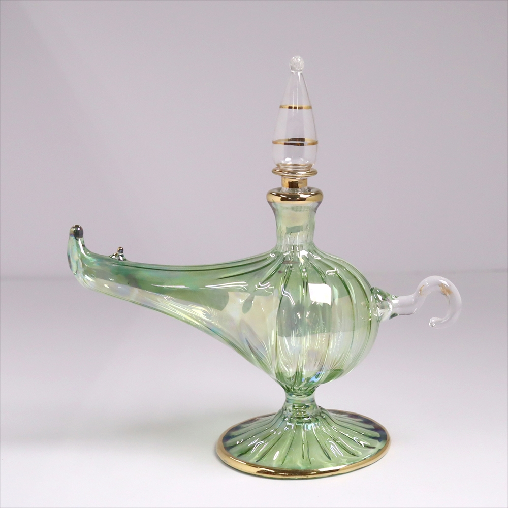 エジプトガラス香水瓶　アラジンランプ　Egyptian Perfume Bottle Aladdin Lamp　ラスティックグリーン