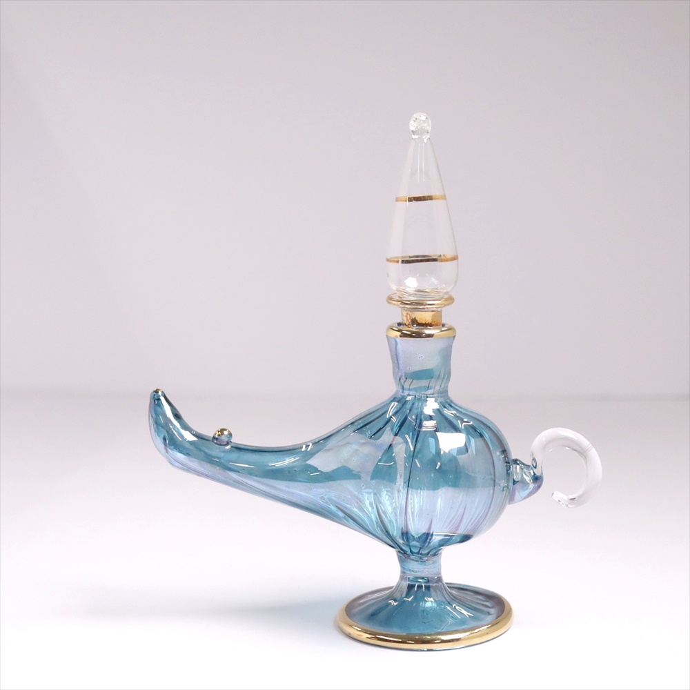 エジプトガラス香水瓶　アラジンランプ　Egyptian Perfume Bottle Aladdin Lamp　ラスティックブルー