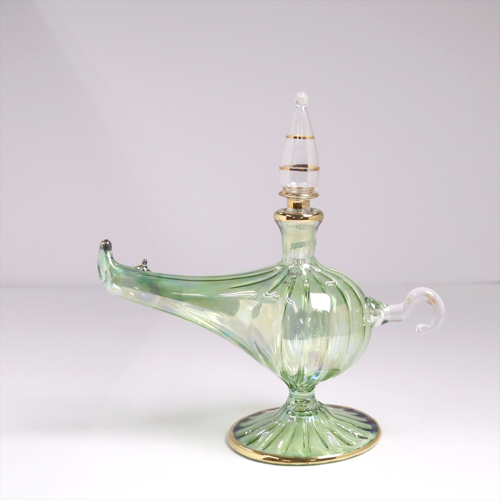 エジプトガラス香水瓶　アラジンランプ　Egyptian Perfume Bottle Aladdin Lamp　ラスティックグリーン