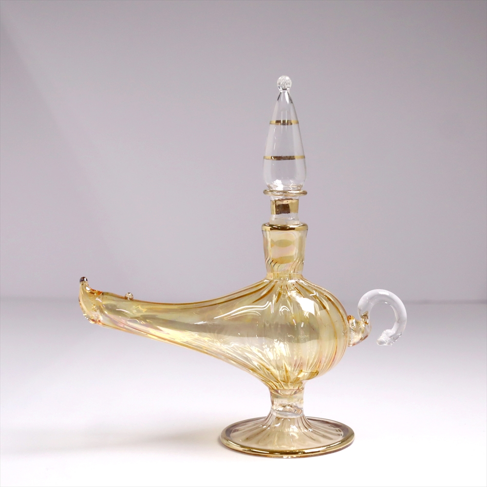 エジプトガラス香水瓶　アラジンランプ　Egyptian Perfume Bottle Aladdin Lamp　ラスティックイエロー