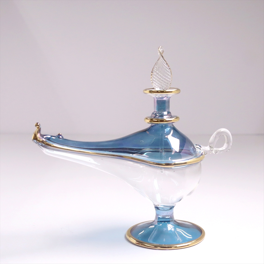エジプトガラス香水瓶　アラジンランプ　Egyptian Perfume Bottle Aladdin Lamp　ブルー　ツートーン