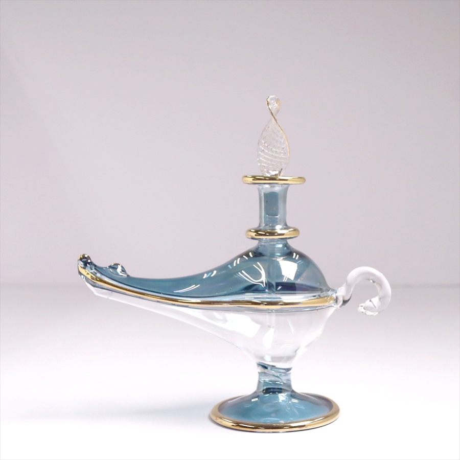 エジプトガラス香水瓶　アラジンランプ　Egyptian Perfume Bottle Aladdin Lamp　ブルー　ツートーン