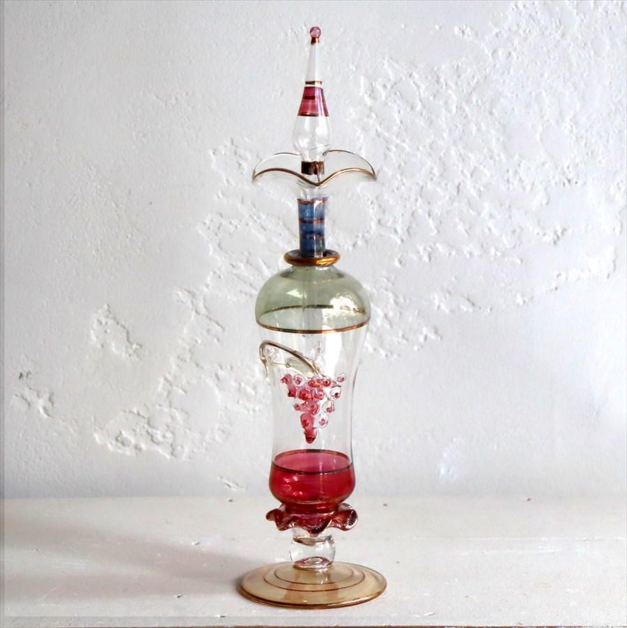 エジプトガラス香水瓶 Egyptian Purfume Bottle　ブドウのモチーフ　高さ19.5cm Keylifeデザイン