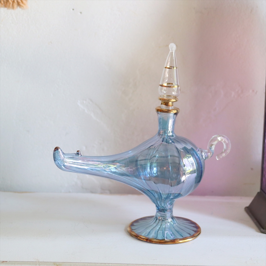【15%OFF】エジプトガラス香水瓶　アラジンランプ　Egyptian Perfume Bottle Aladdin Lamp　ラスティックブルー