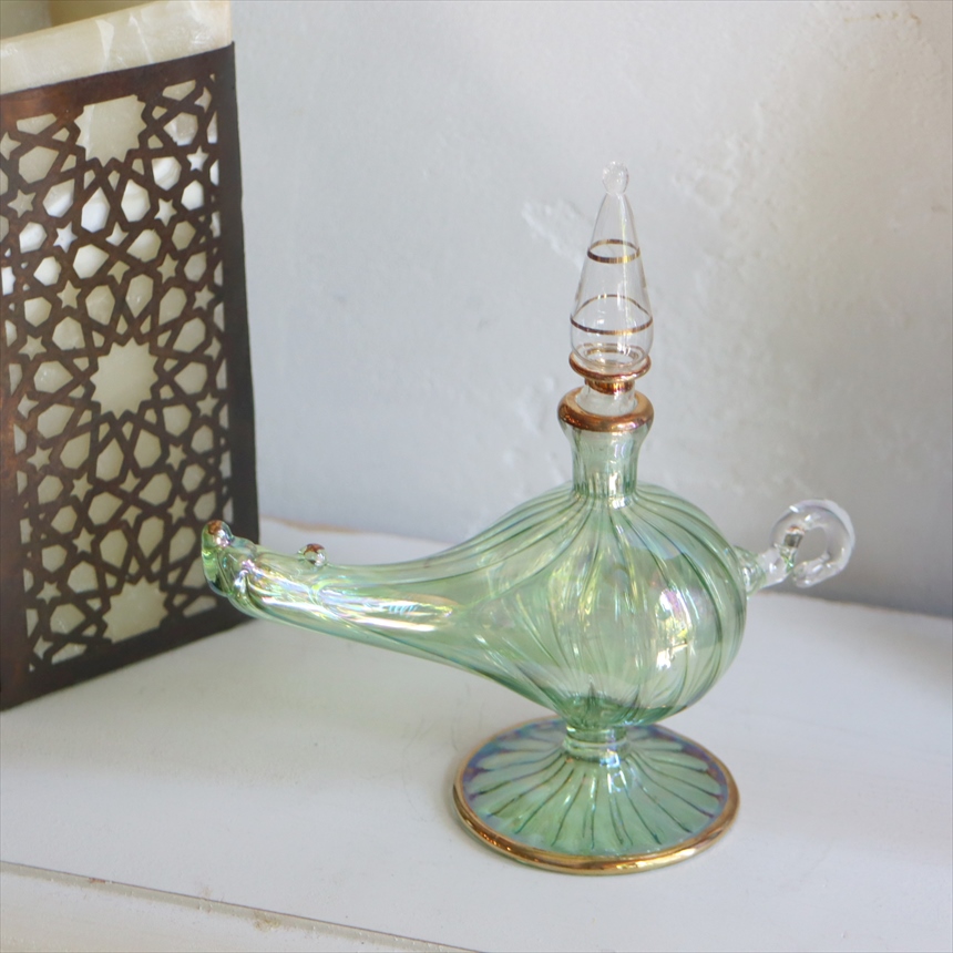 【15%OFF】エジプトガラス香水瓶　アラジンランプ　Egyptian Perfume Bottle Aladdin Lamp　ラスティックグリーン