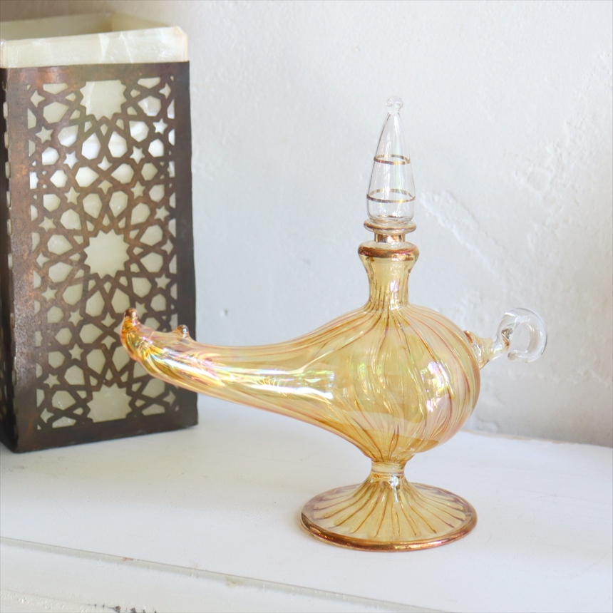 【15%OFF】エジプトガラス香水瓶　アラジンランプ　Egyptian Perfume Bottle Aladdin Lamp　ラスティックイエロー