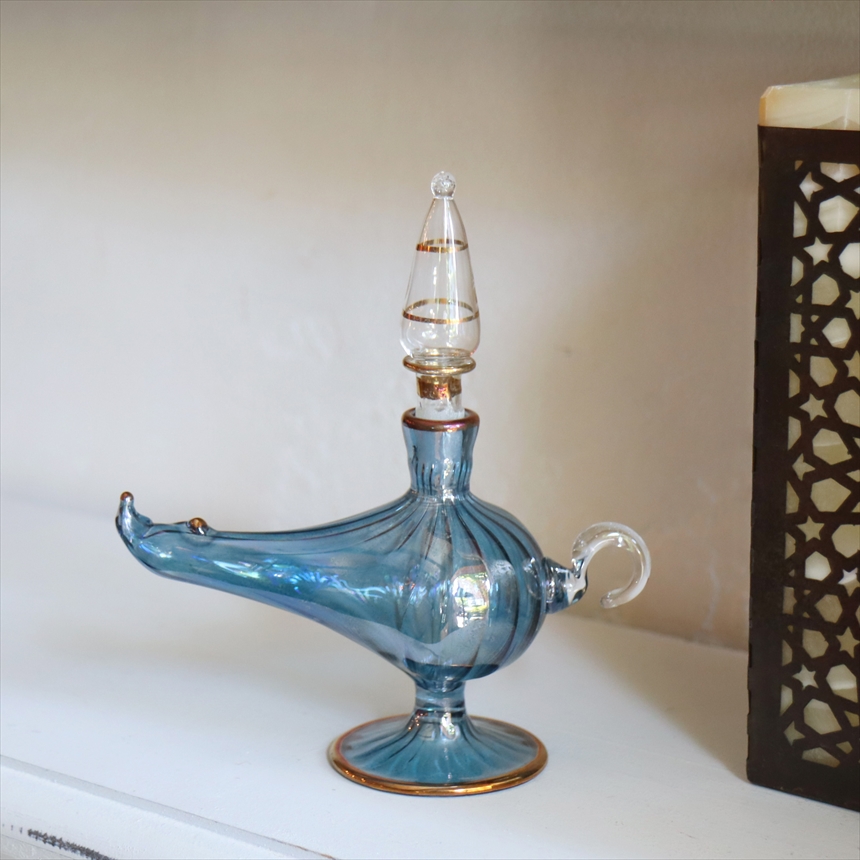【15%OFF】エジプトガラス香水瓶　アラジンランプ　Egyptian Perfume Bottle Aladdin Lamp　ラスティックブルー