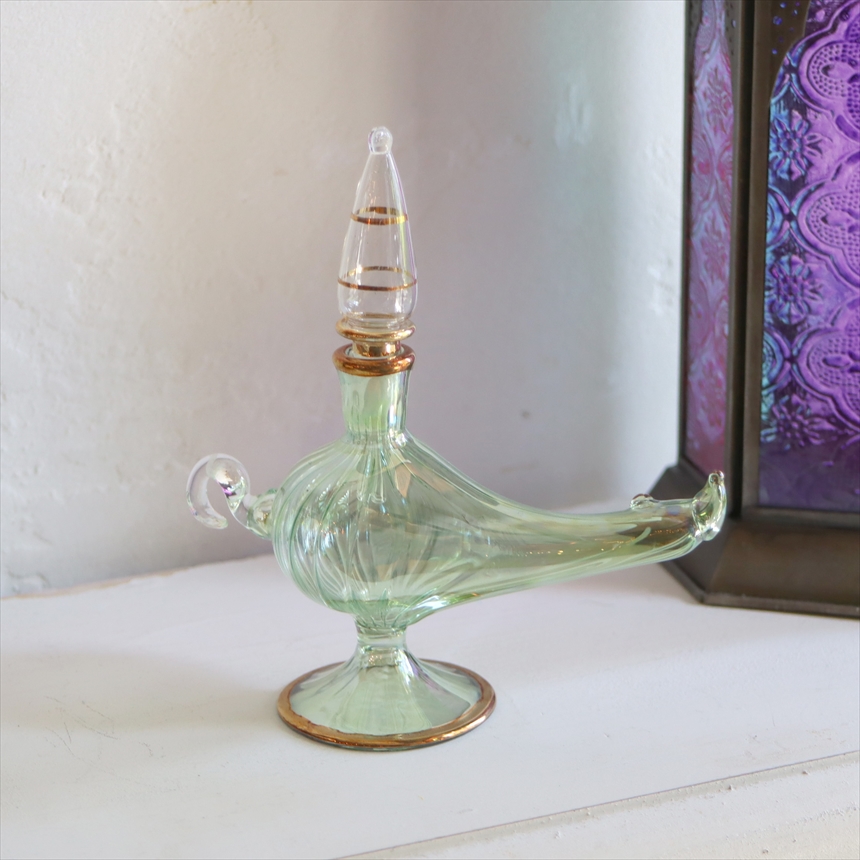 【15%OFF】エジプトガラス香水瓶　アラジンランプ　Egyptian Perfume Bottle Aladdin Lamp　ラスティックグリーン