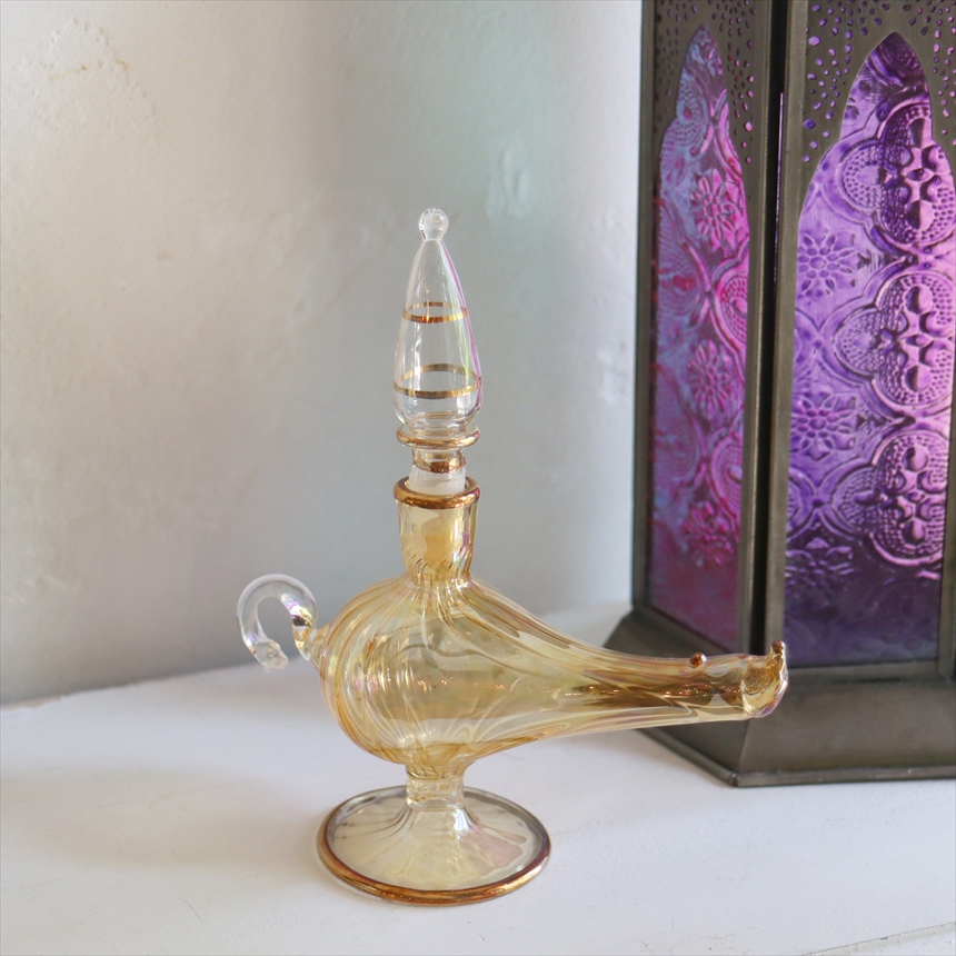 【15%OFF】エジプトガラス香水瓶　アラジンランプ　Egyptian Perfume Bottle Aladdin Lamp　ラスティックイエロー