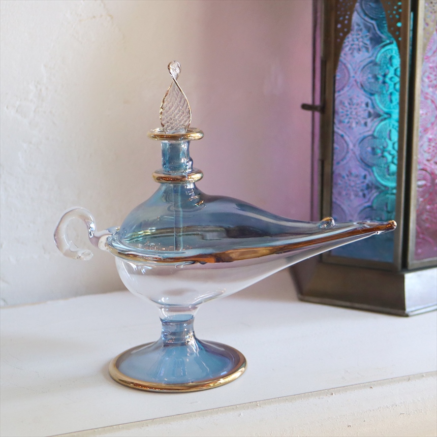 【15%OFF】エジプトガラス香水瓶　アラジンランプ　Egyptian Perfume Bottle Aladdin Lamp　ブルー　ツートーン