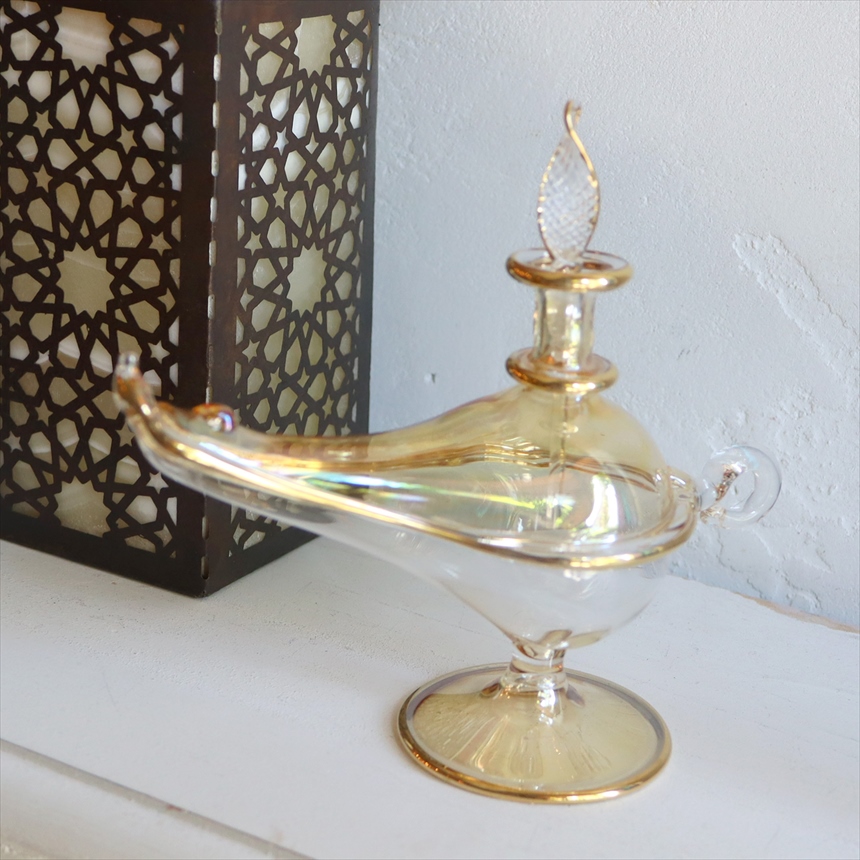 【15%OFF】エジプトガラス香水瓶　アラジンランプ　Egyptian Perfume Bottle Aladdin Lamp　イエロー　ツートーン