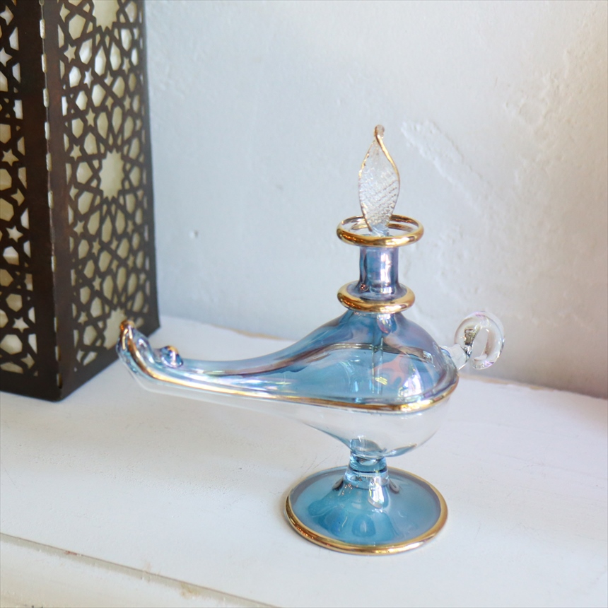【15%OFF】エジプトガラス香水瓶　アラジンランプ　Egyptian Perfume Bottle Aladdin Lamp　ブルー　ツートーン