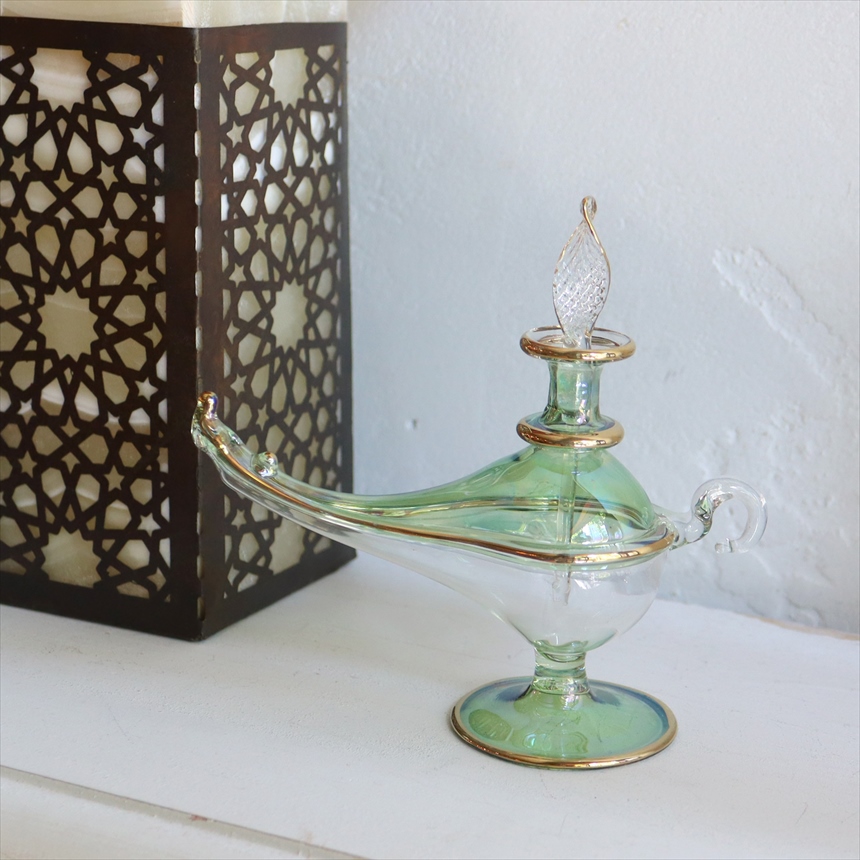 【15%OFF】エジプトガラス香水瓶　アラジンランプ　Egyptian Perfume Bottle Aladdin Lamp　グリーン　ツートーン