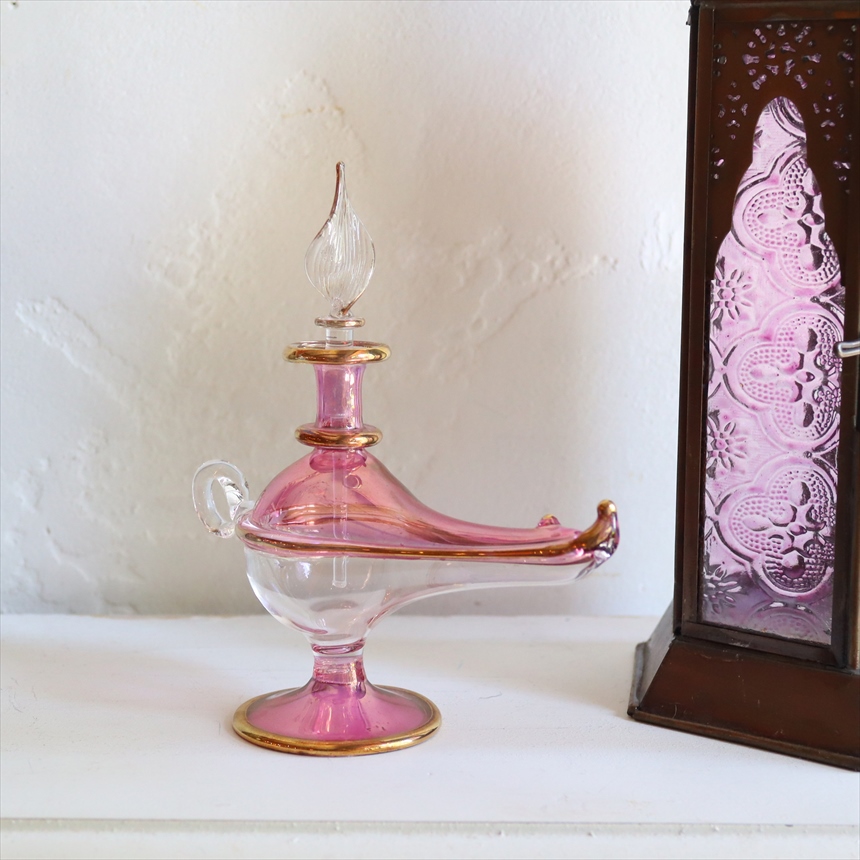 【15%OFF】エジプトガラス香水瓶　アラジンランプ　Egyptian Perfume Bottle Aladdin Lamp　パープル　ツートーン