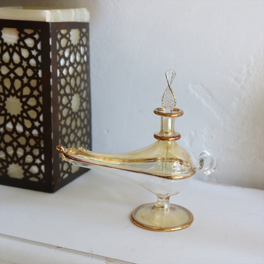 【15%OFF】エジプトガラス香水瓶　アラジンランプ　Egyptian Perfume Bottle Aladdin Lamp　イエロー　ツートーン