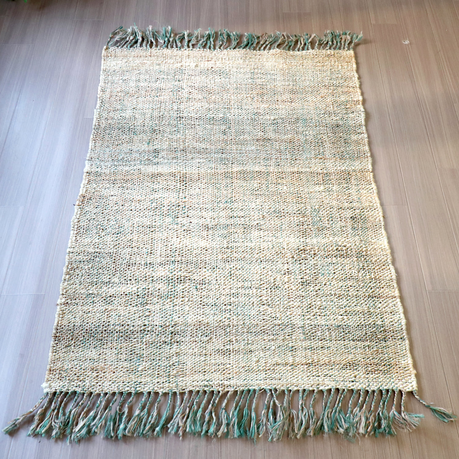ジュートラグ 手織り　天然繊維　麻　170×120cm 　ベージュxグレー