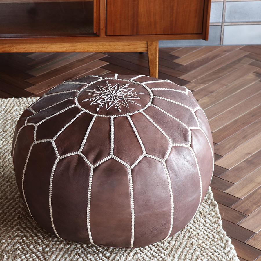 Moroccan POUF Dark Brown モロッコ・プフφ50cm ヤギ革　ブラウン　オットマンスツール　山羊革　ハンドメイド
