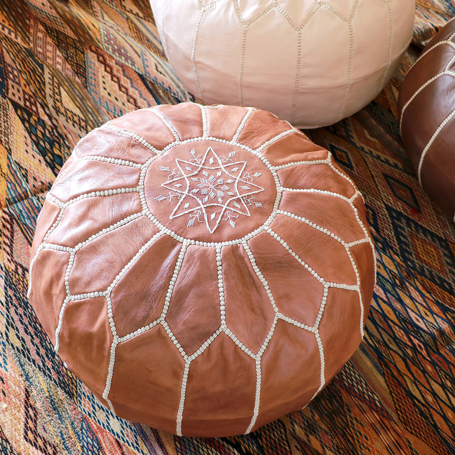 Moroccan POUF Tan モロッコ　プフφ50cm ヤギ革　タン　オットマンスツール　山羊革　ハンドメイド