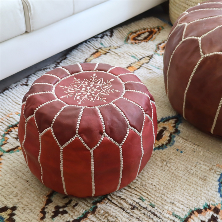 Moroccan POUF brown モロッコ　プフφ35cm ヤギ革　ブラウン　オットマンスツール　山羊革　ハンドメイド