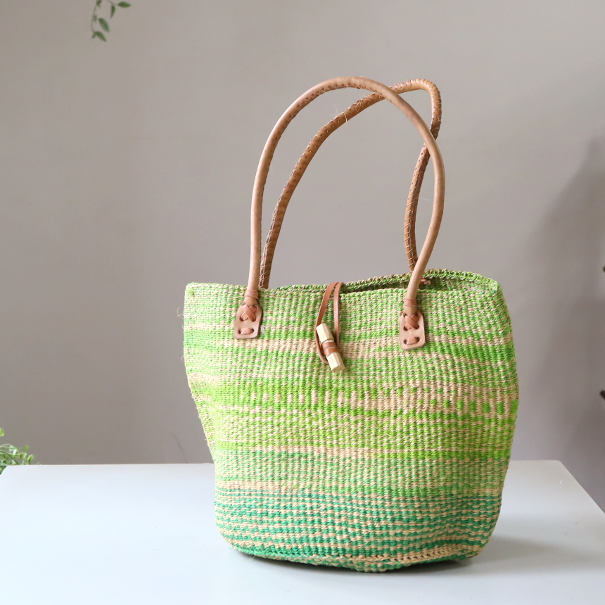 ケニアバッグ　サイザル麻の丸底ショルダーバッグ 幅38cm　【現品】