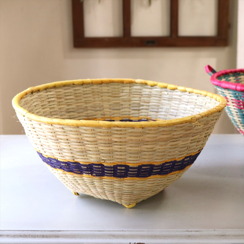 アフリカのかご・バスケット/ブルキナファソ・バンフォラ地方の工芸品　ザルナチュラル＆イエロー African Basket