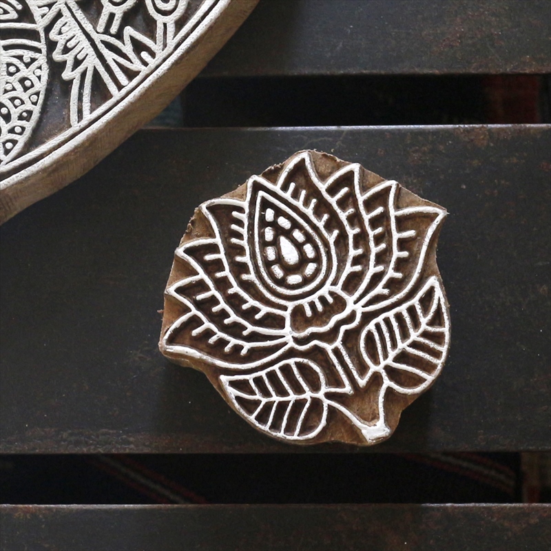インドの木彫りスタンプ　ブロックプリント　ロータス Indian Wooden Block Stamps