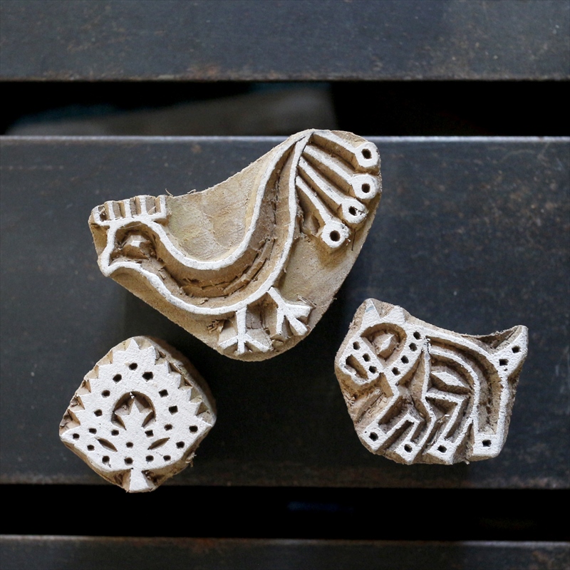 インドの木彫りスタンプ3点セット　ブロックプリント　 Indian Wooden Block Stamps