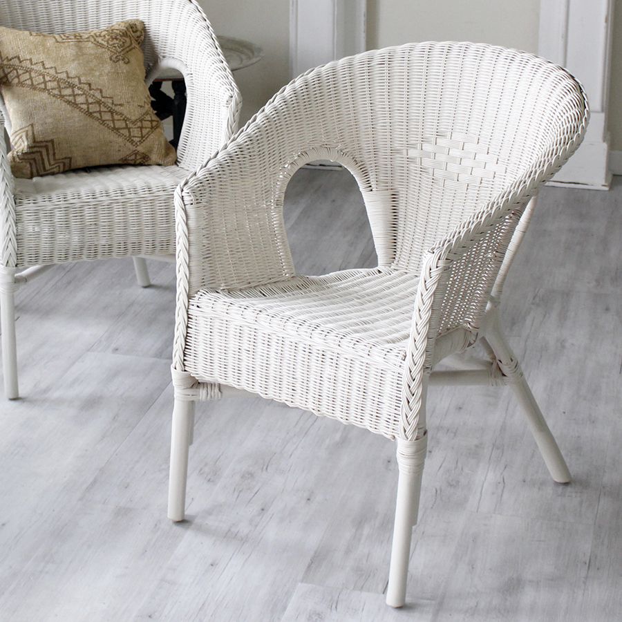 ラタンチェア・ホワイト・パーソナルチェア・一人掛け椅子・W58×Ｈ80×D60cm rattan chair white