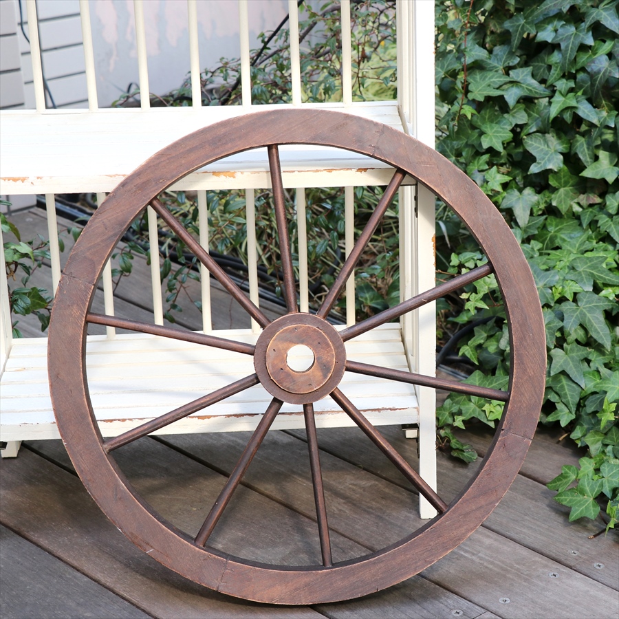 アンティーク風木製ホイール/木製車輪　直径43cm ブラウン　ガーデンウィール　ガーデニング　ウォールデコ